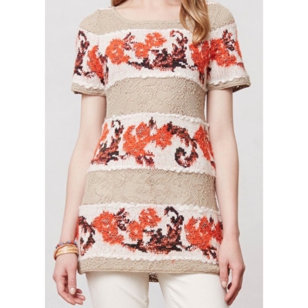 ANTHROPOLOGIE'S K & K BANDED BOUQUET SWEATER - Picture 2 of 8